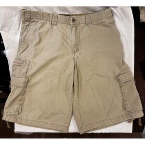 Eddie Bauer Khaki Canvas 7-pocket Cargo Shorts mens 38 Relaxed